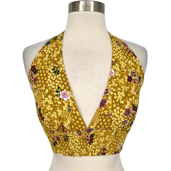 Skylar + Madison Floral Halter Top Mini Skirt Two Piece Set Yellow Small NWT - Picture 3 of 9